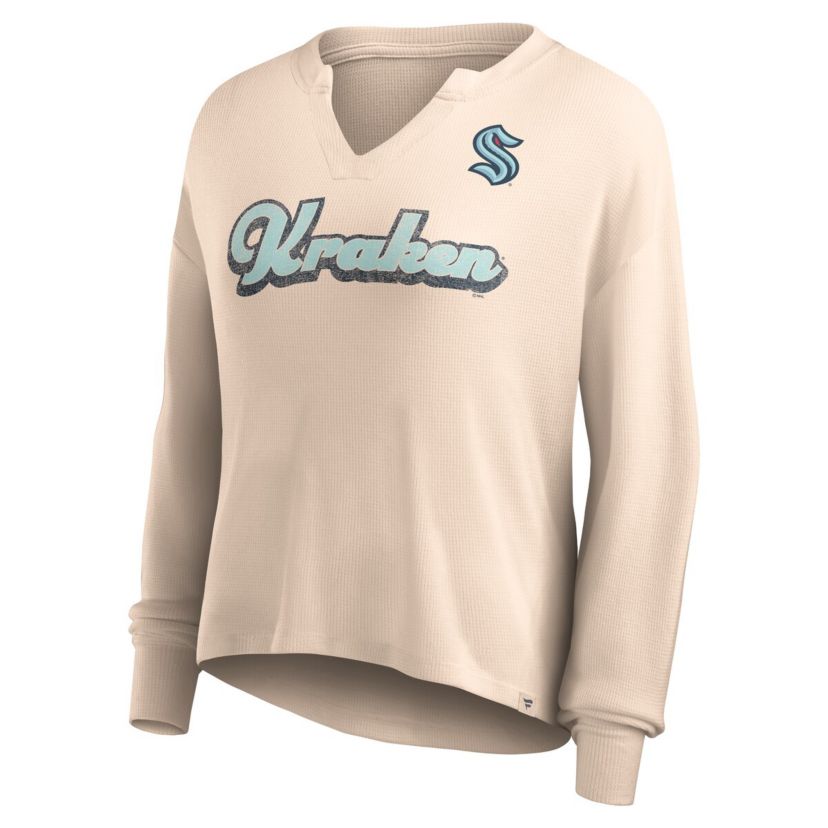 NHL Fanatics Seattle Kraken Go For It Notch Neck Waffle Knit Long Sleeve T-Shirt