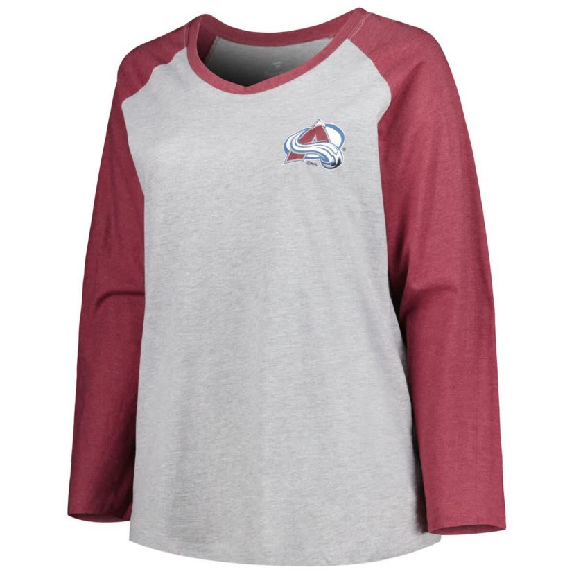NHL Fanatics Nathan MacKinnon Gray/ Colorado Avalanche Plus Size Name & Number Raglan Long Sleeve T-Shirt