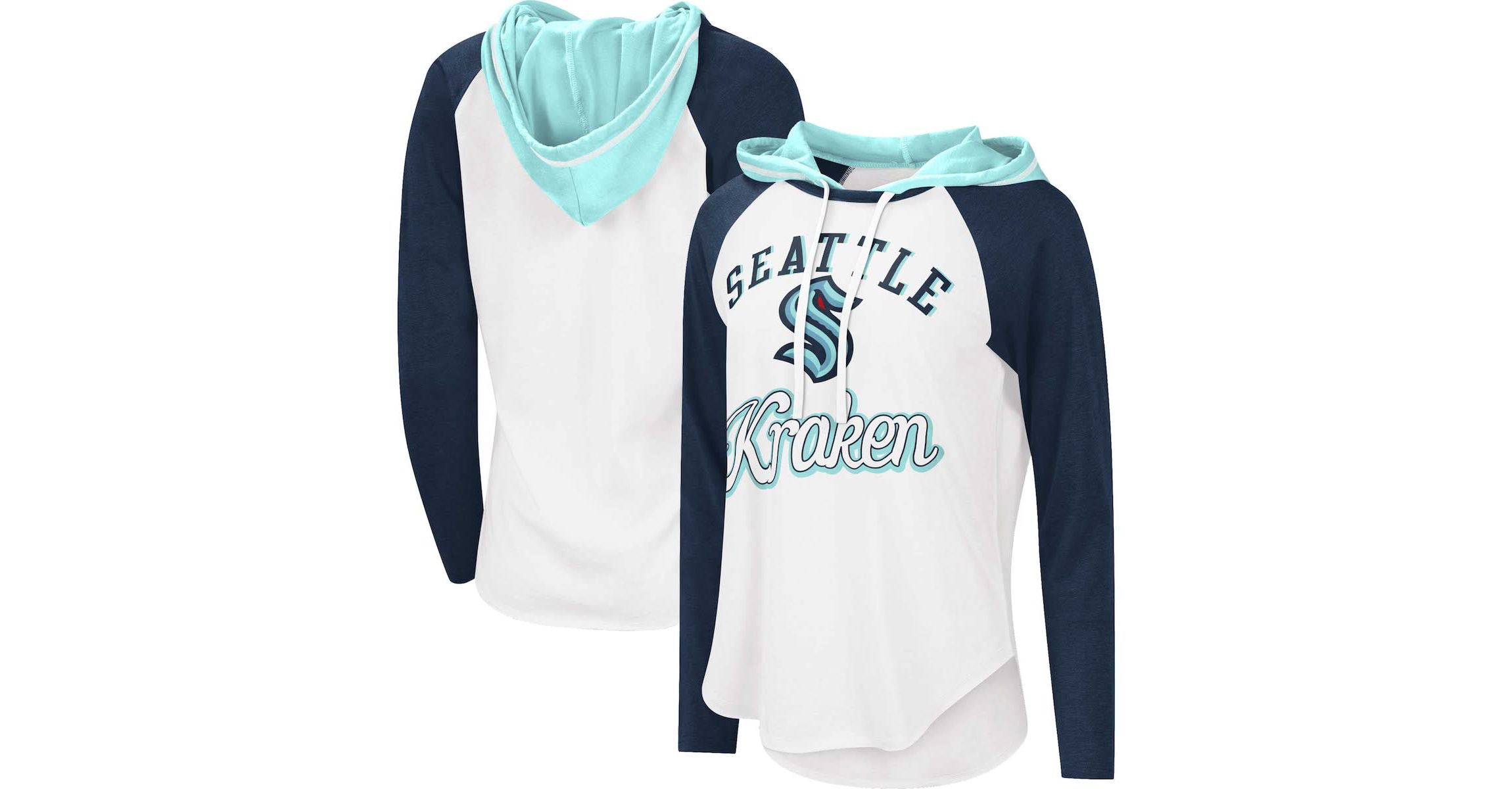 NHL White/Deep Sea Seattle Kraken MVP Raglan Lightweight Hooded T-Shirt