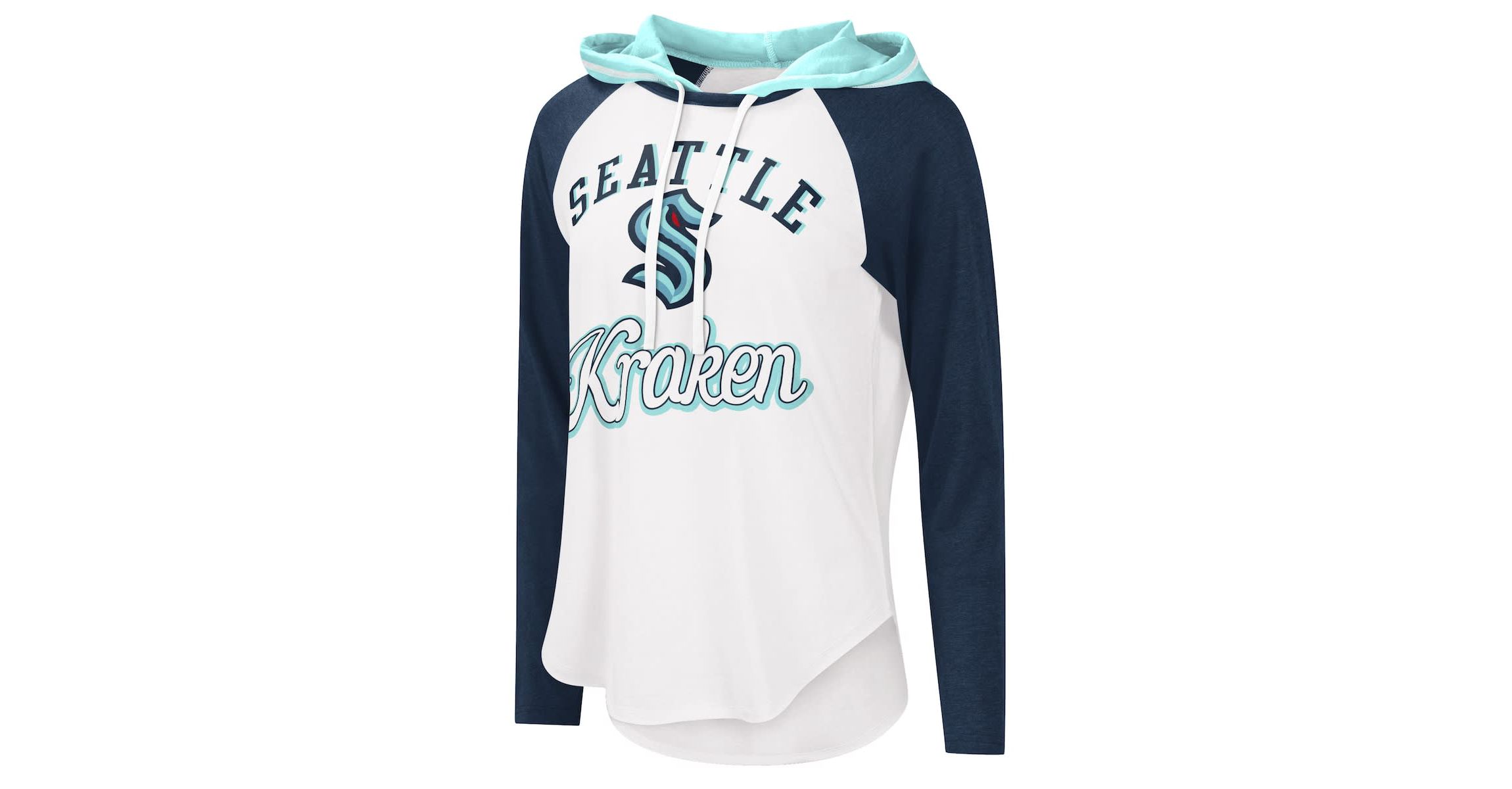 NHL White/Deep Sea Seattle Kraken MVP Raglan Lightweight Hooded T-Shirt