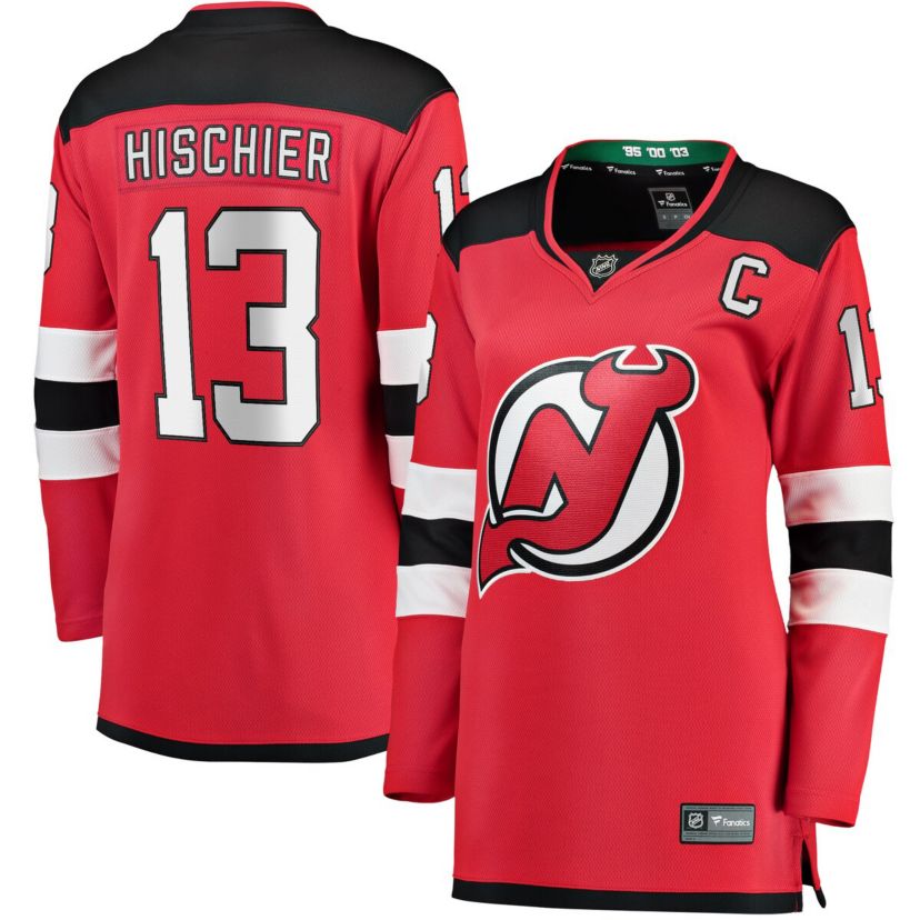NHL Fanatics Nico Hischier New Jersey Devils Captain Patch Home Breakaway Jersey