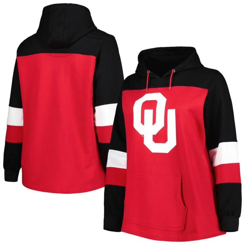 NCAA Oklahoma Sooners Plus Size Color-Block Pullover Hoodie