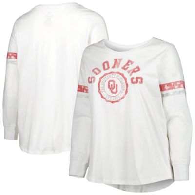 NCAA Oklahoma Sooners Contrast Stripe Scoop Neck Long Sleeve T-Shirt