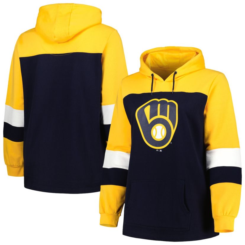 MLB Milwaukee Brewers Plus Size Colorblock Pullover Hoodie