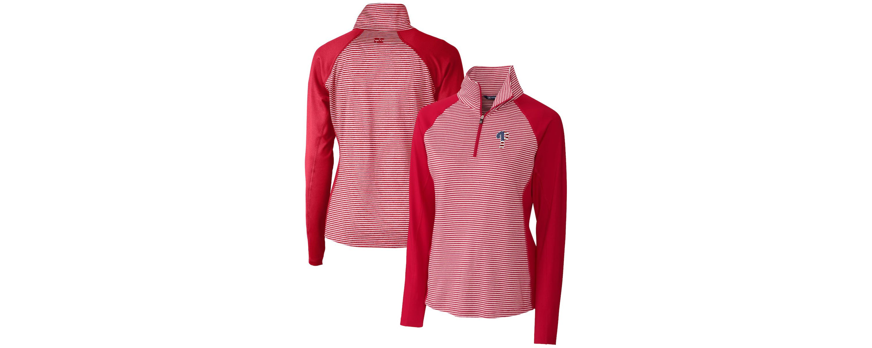 MLB Philadelphia Phillies Americana Logo Forge Tonal Stripe Stretch Half-Zip Pullover Top
