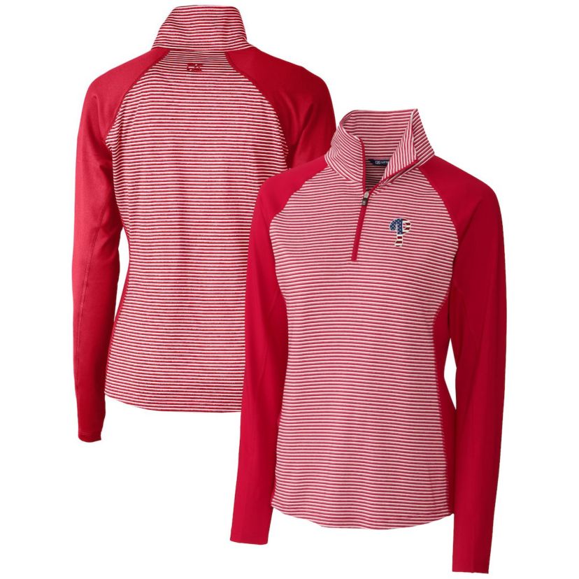 MLB Philadelphia Phillies Americana Logo Forge Tonal Stripe Stretch Half-Zip Pullover Top