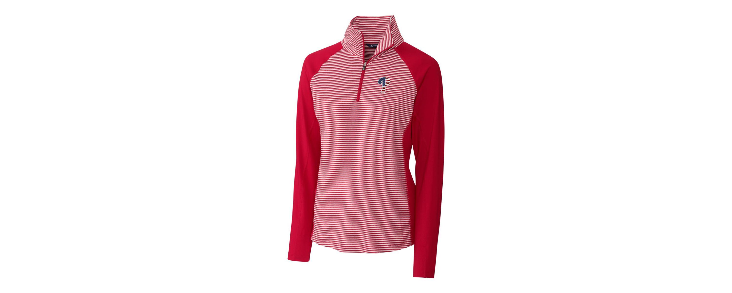 MLB Philadelphia Phillies Americana Logo Forge Tonal Stripe Stretch Half-Zip Pullover Top
