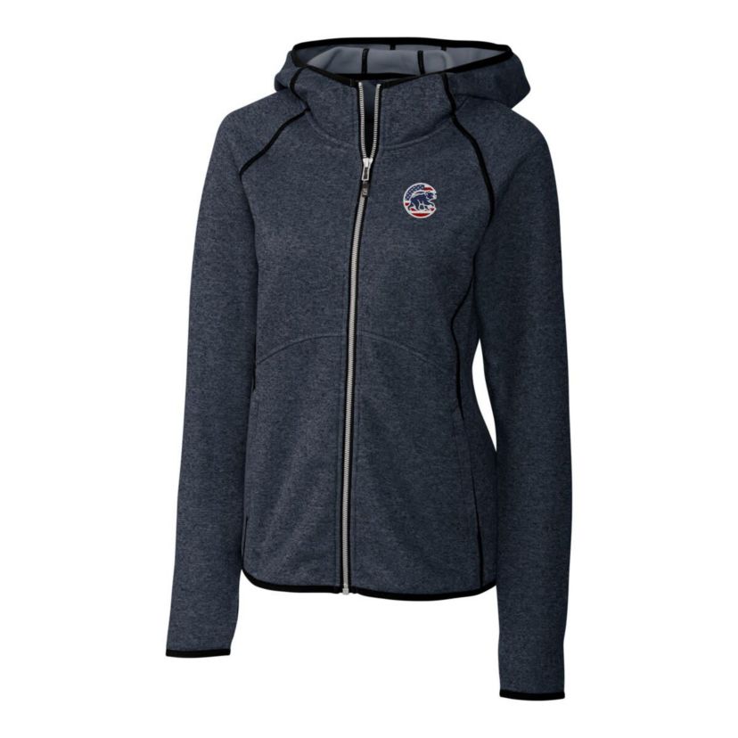 MLB Heather Chicago Cubs Americana Logo Mainsail Sweater-Knit Full-Zip Hoodie