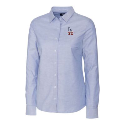 MLB Light Los Angeles Dodgers Americana Logo Oxford Stretch Long Sleeve Button-Up Shirt