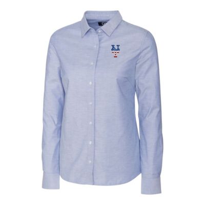 MLB Light New York Mets Americana Logo Oxford Stretch Long Sleeve Button-Up Shirt