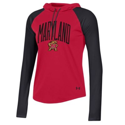 NCAA Under Armour Maryland Terrapins Gameday Mesh Performance Raglan Hooded Long Sleeve T-Shirt