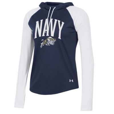Navy Midshipmen NCAA Under Armour Midshipmen Gameday Mesh Performance Raglan Hooded Long Sleeve T-Shirt