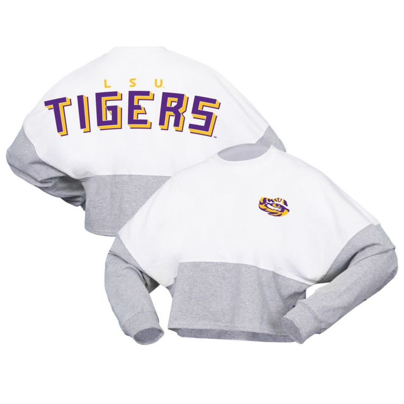 NCAA LSU Tigers Block Cropped Long Sleeve Jersey T-Shirt