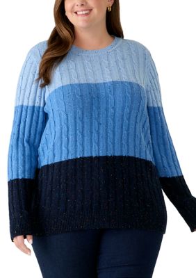 Kim Rogers Women's Plus Size Crew Neck Colorblock Sweater, Blue, 3X