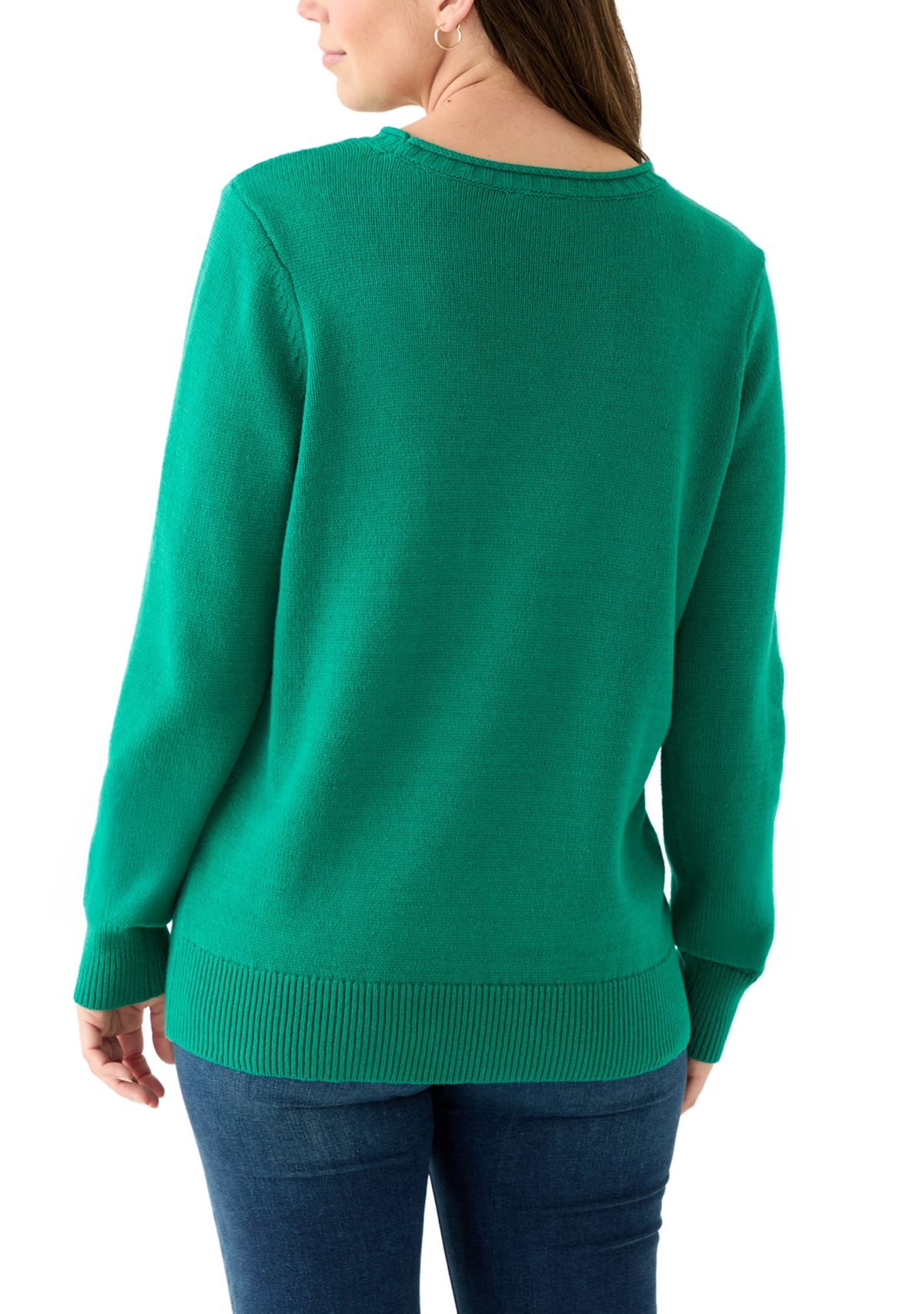 Womens Intarsia Long Sleeve Pullover