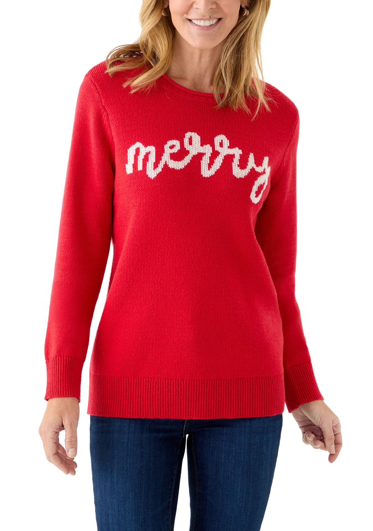 Womens Long Sleeve Intarsia Sweater