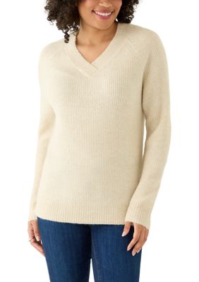 Kim Rogers Women's Classic Easy V-Neck Sweater, Tan, Large