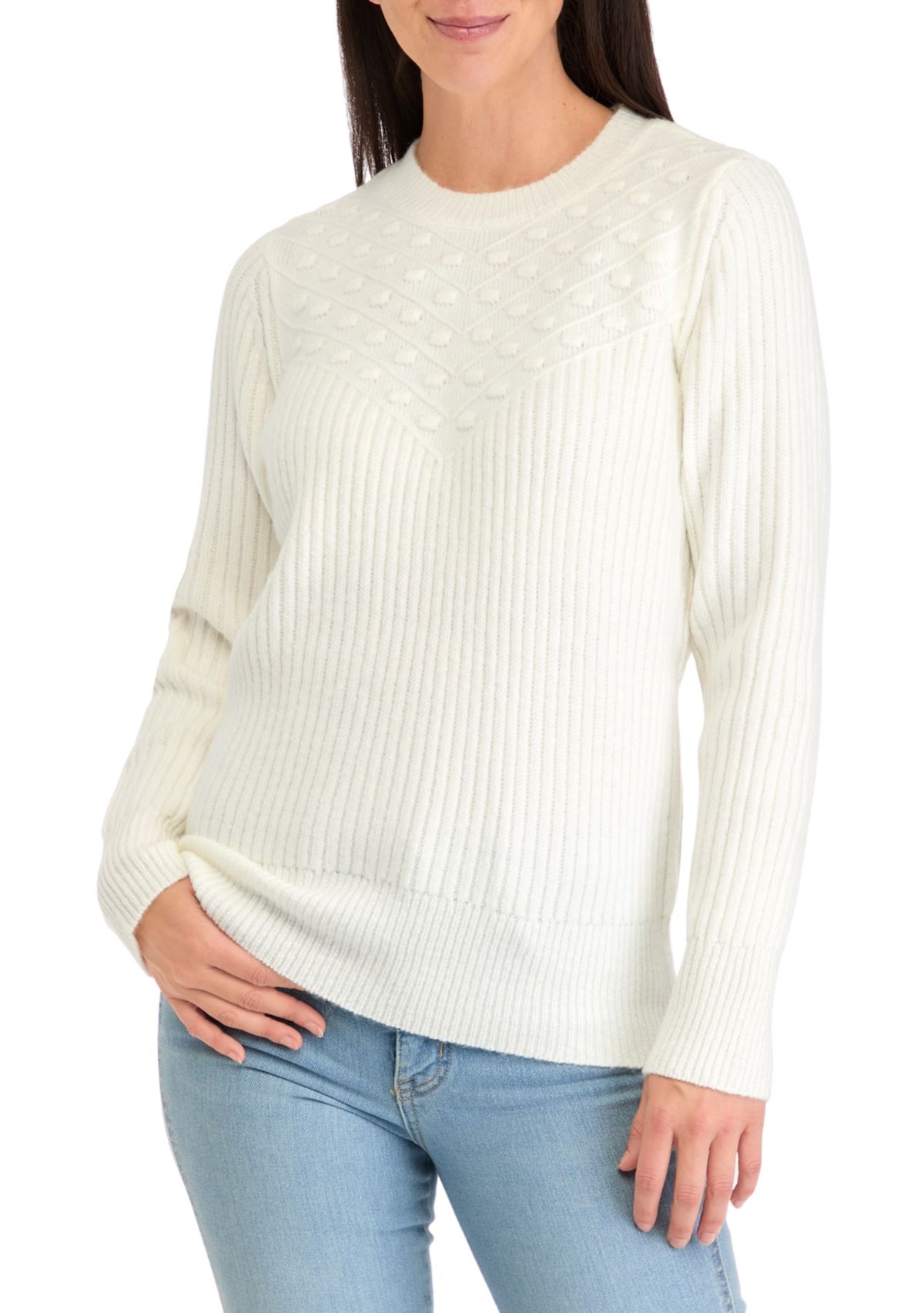 Womens Textured Ribbed Knit Sweater