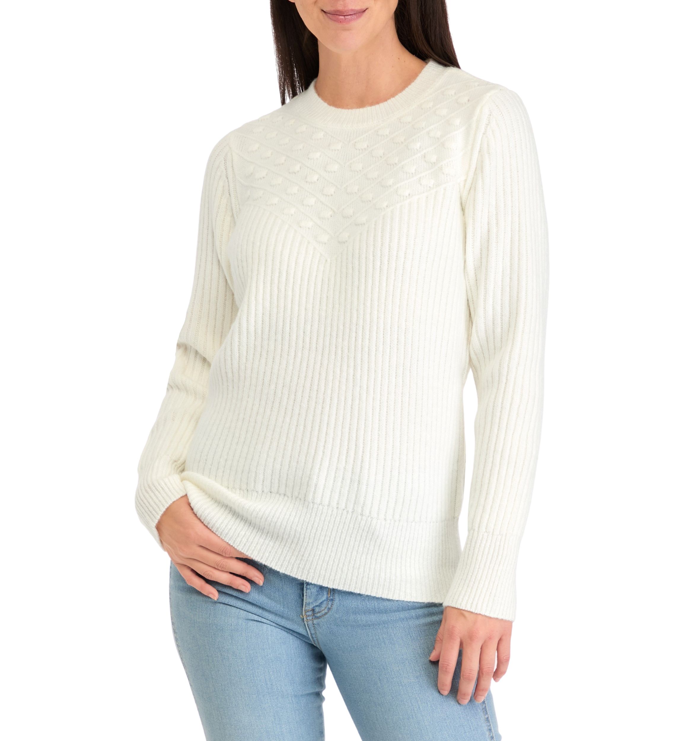 Womens Textured Ribbed Knit Sweater