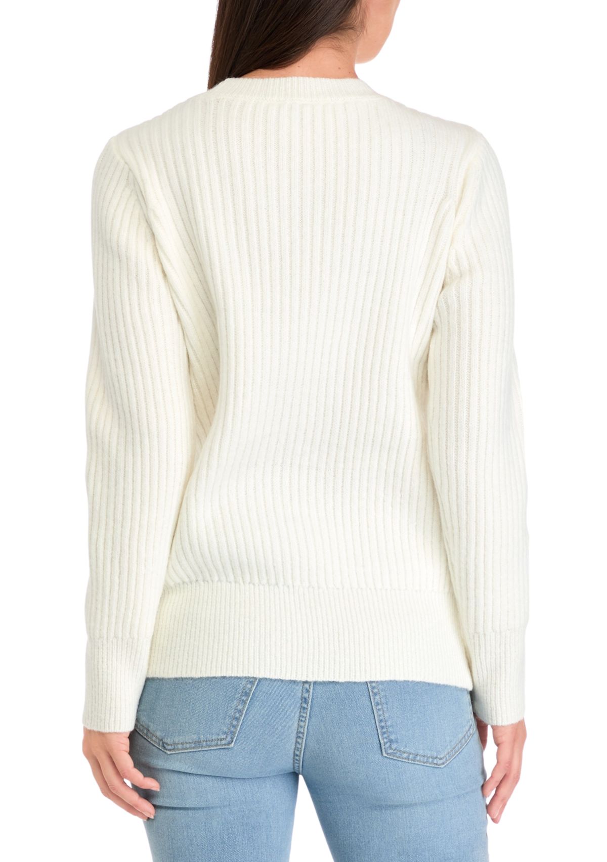 Womens Textured Ribbed Knit Sweater