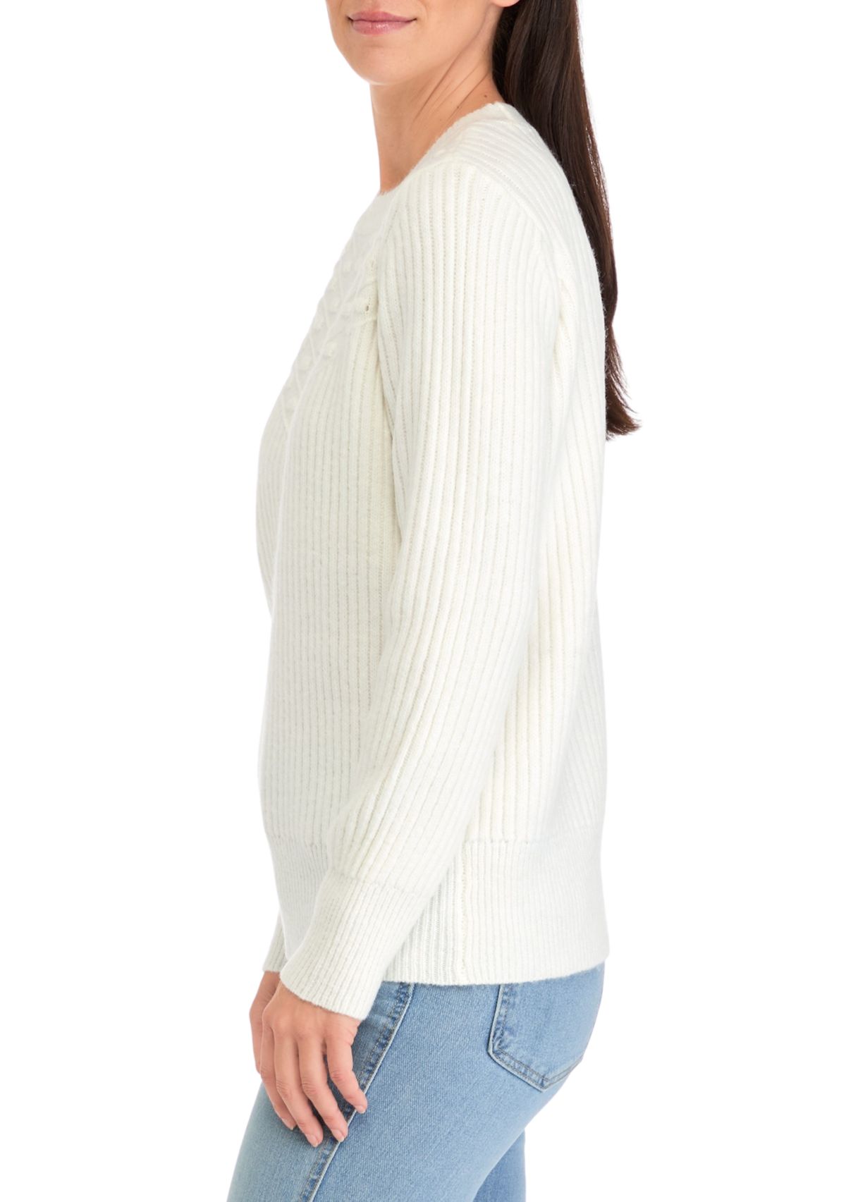 Womens Textured Ribbed Knit Sweater