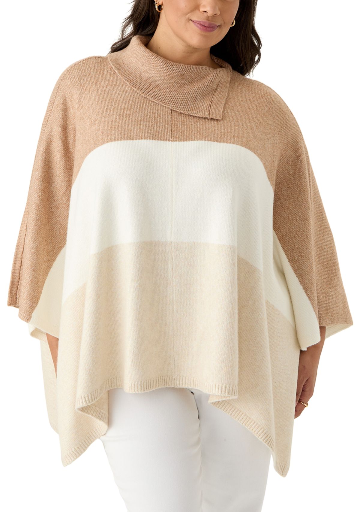 Plus Size Split Neck Color Block Poncho Top