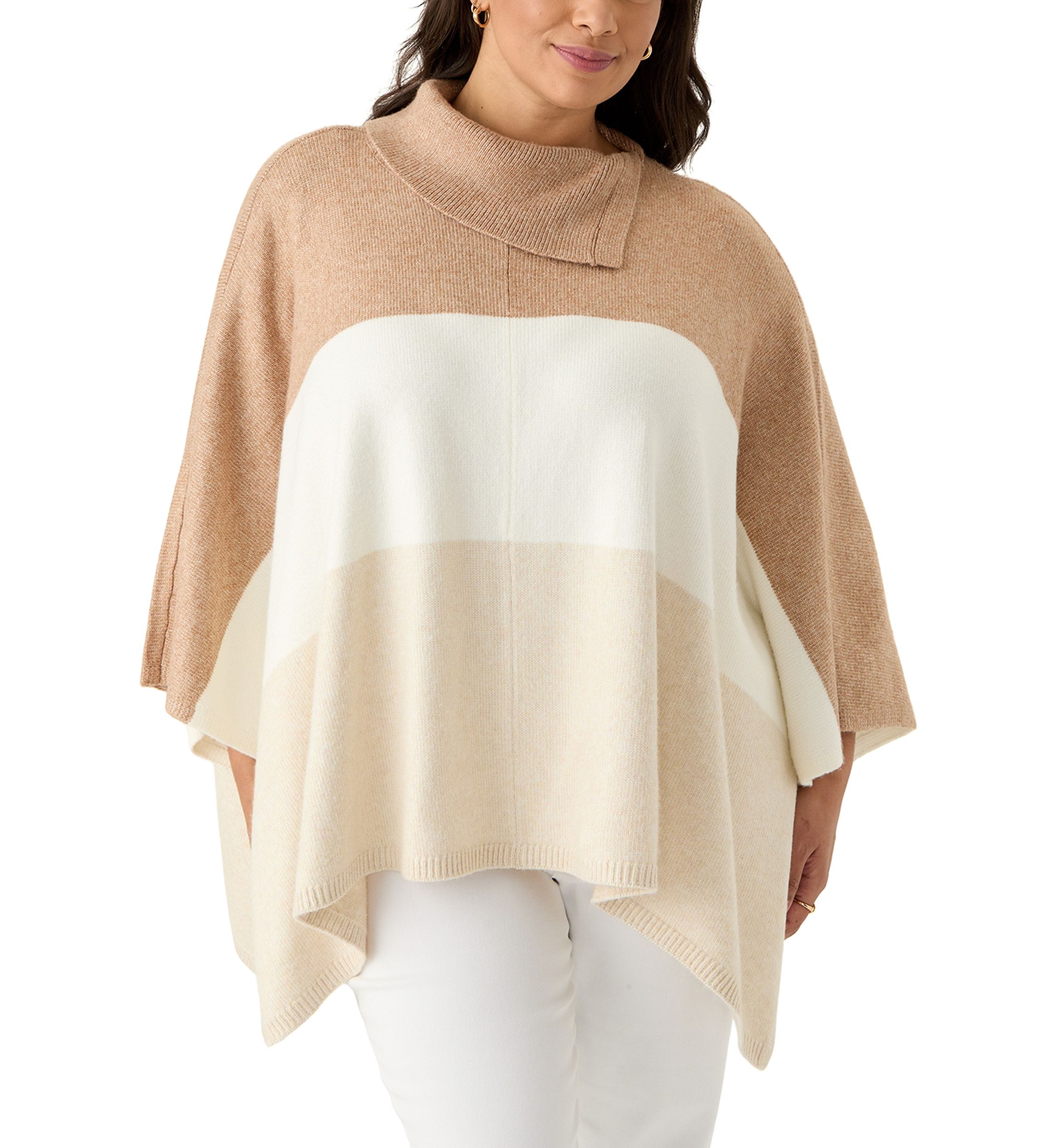 Plus Size Split Neck Color Block Poncho Top