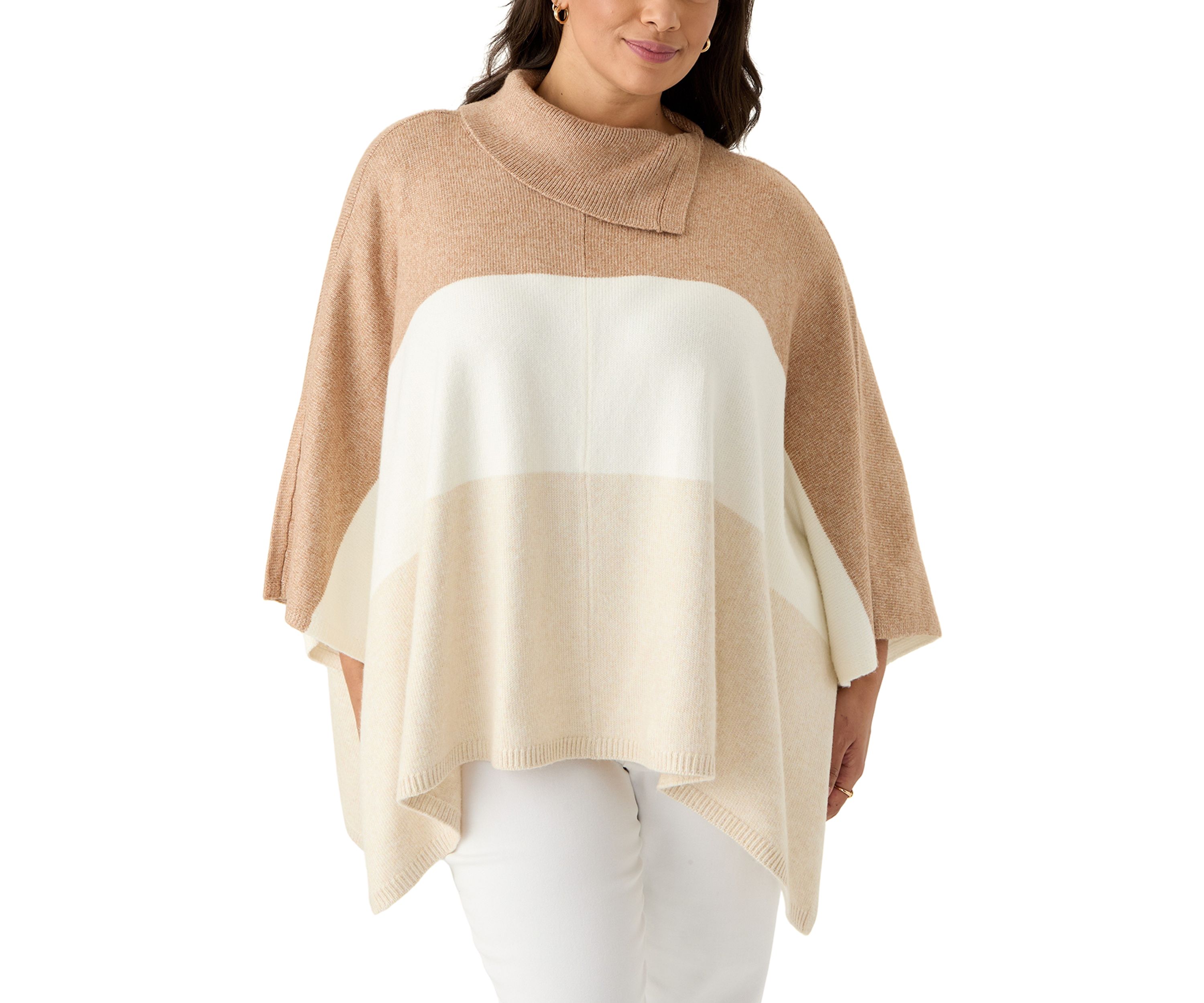 Plus Size Split Neck Color Block Poncho Top