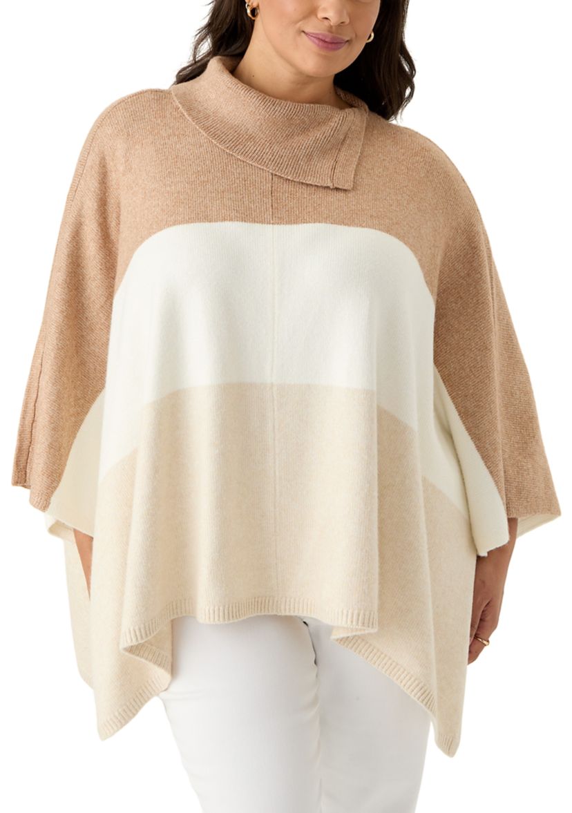 Plus Size Split Neck Color Block Poncho Top