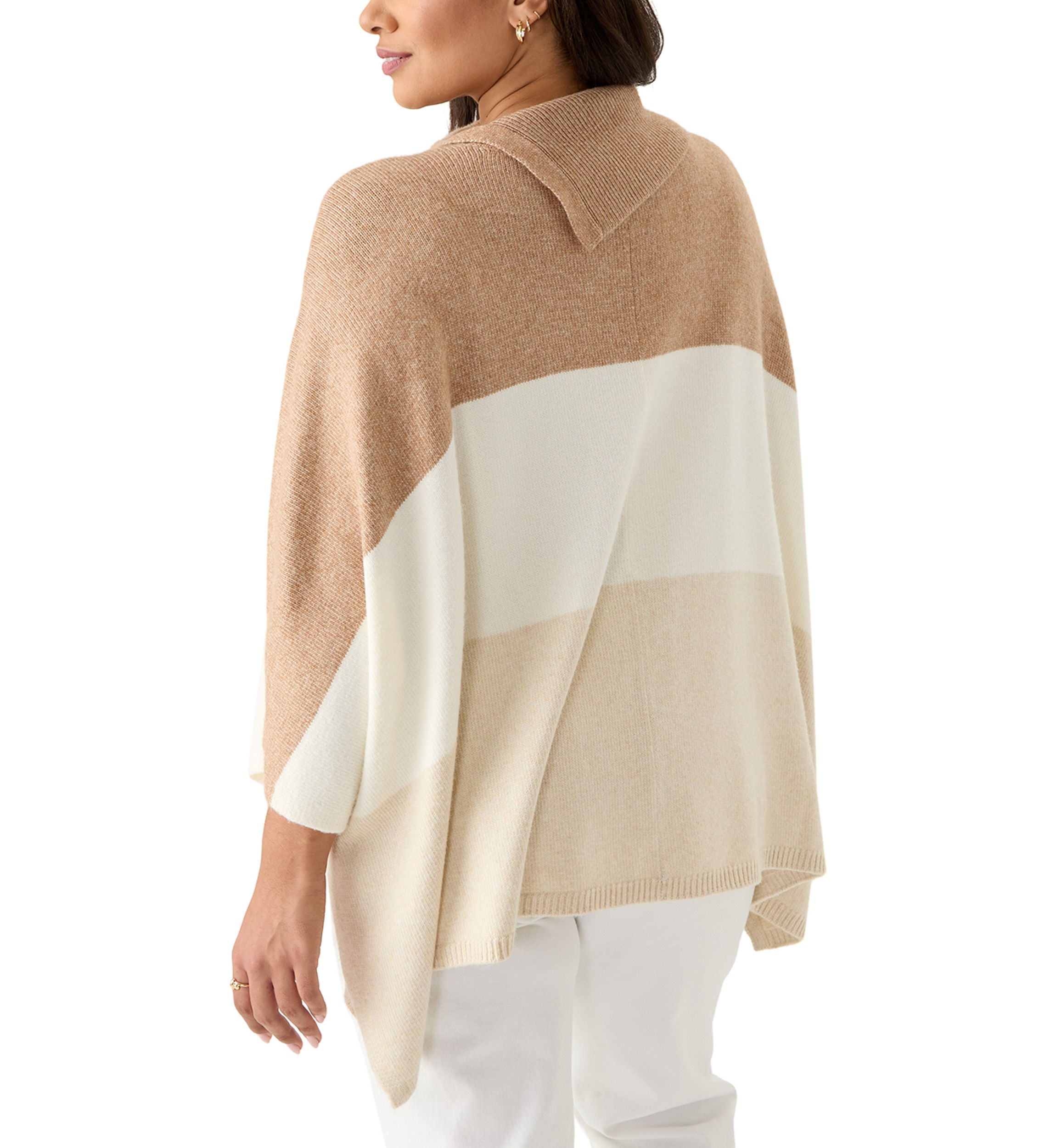 Plus Size Split Neck Color Block Poncho Top