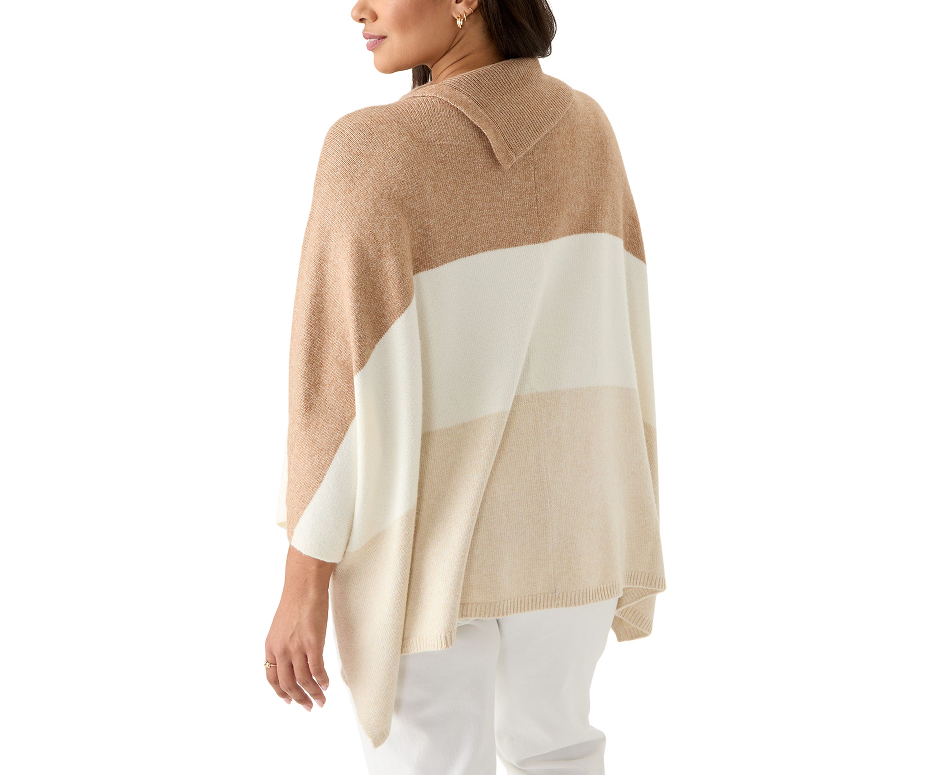 Plus Size Split Neck Color Block Poncho Top