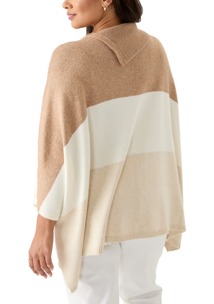 Plus Size Split Neck Color Block Poncho Top