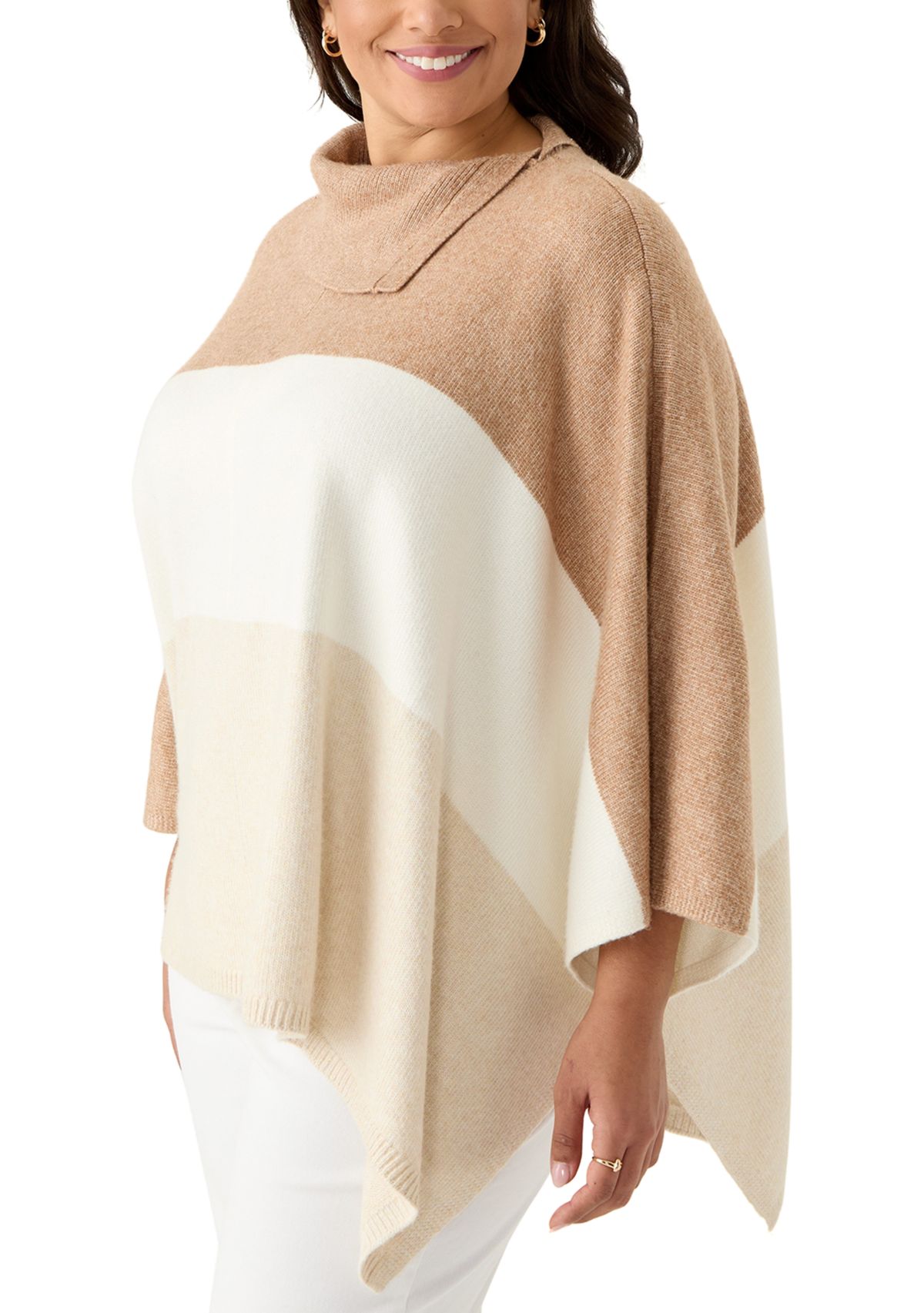 Plus Size Split Neck Color Block Poncho Top