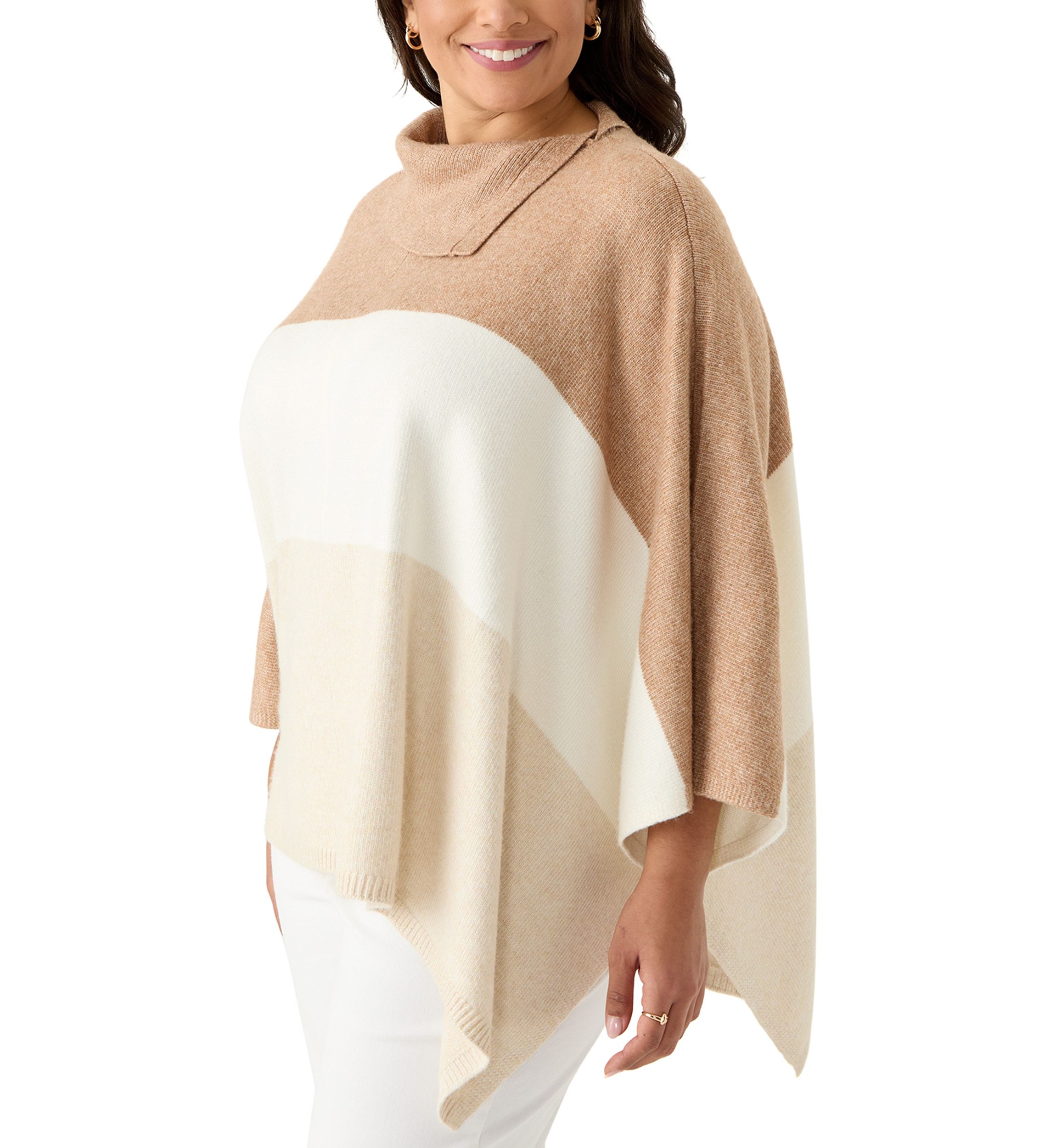 Plus Size Split Neck Color Block Poncho Top