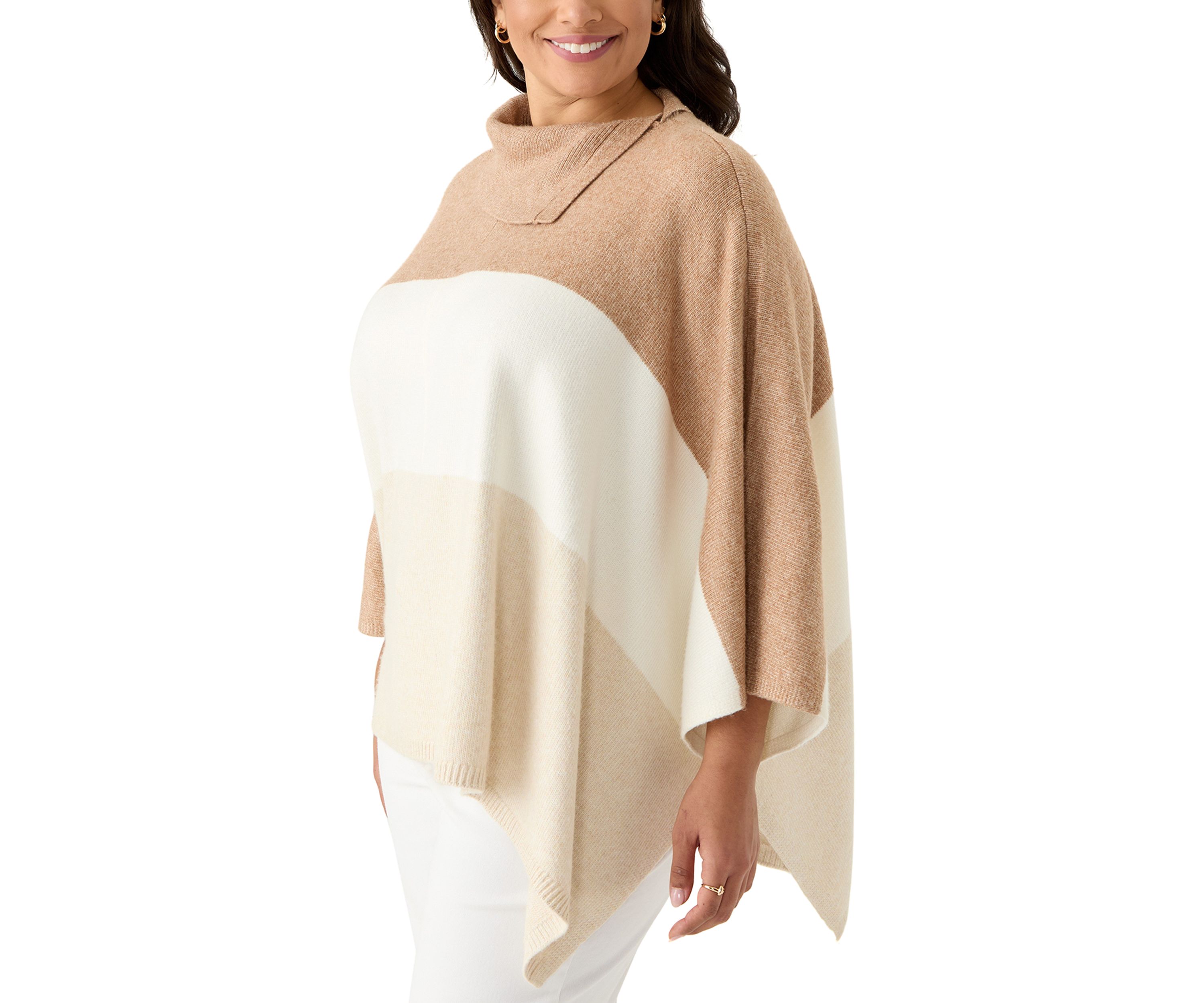 Plus Size Split Neck Color Block Poncho Top