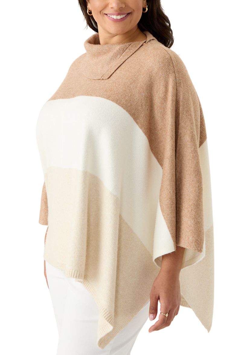 Plus Size Split Neck Color Block Poncho Top