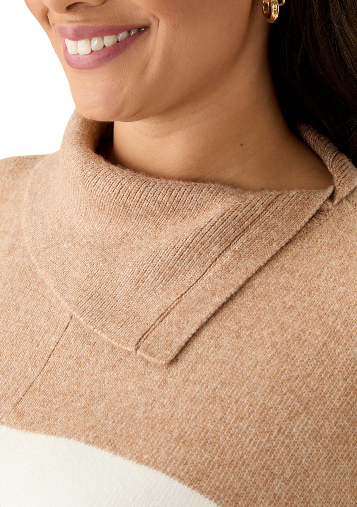 Plus Size Split Neck Color Block Poncho Top