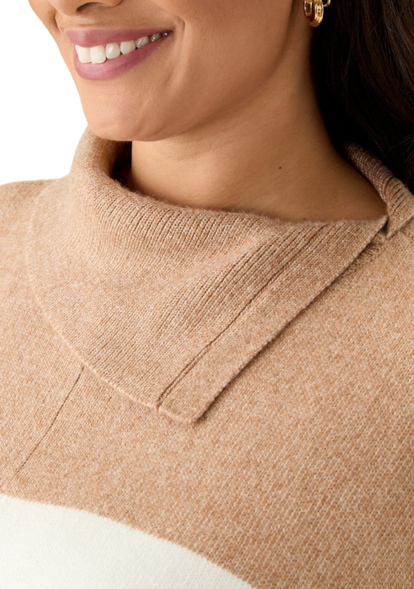 Plus Size Split Neck Color Block Poncho Top
