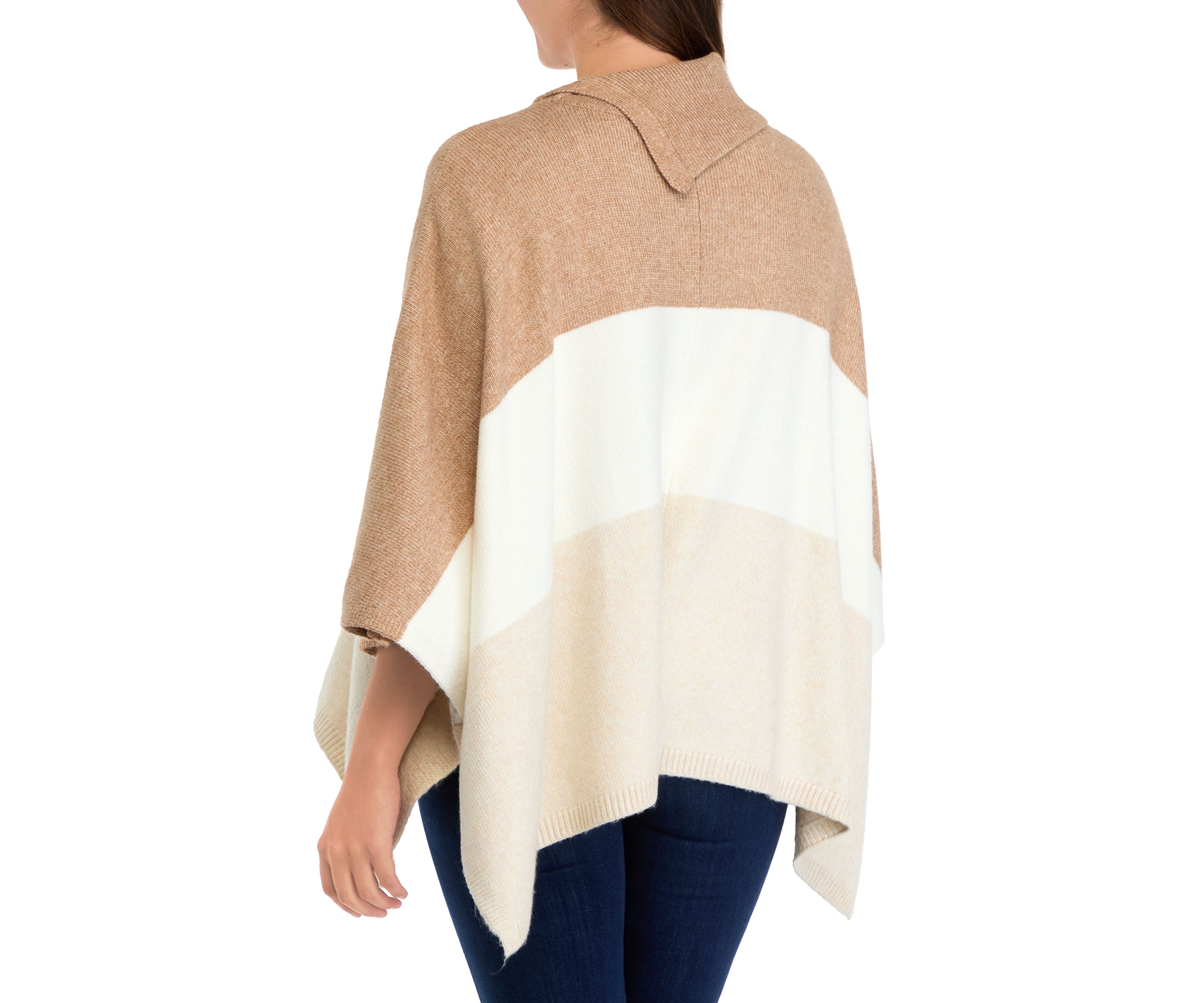 Womens Cable Stitch Color Block Poncho 