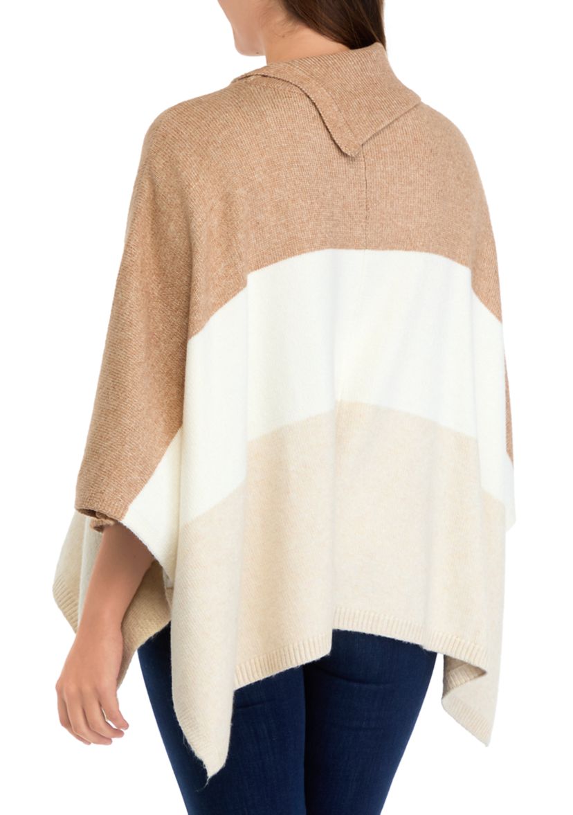 Womens Cable Stitch Color Block Poncho 