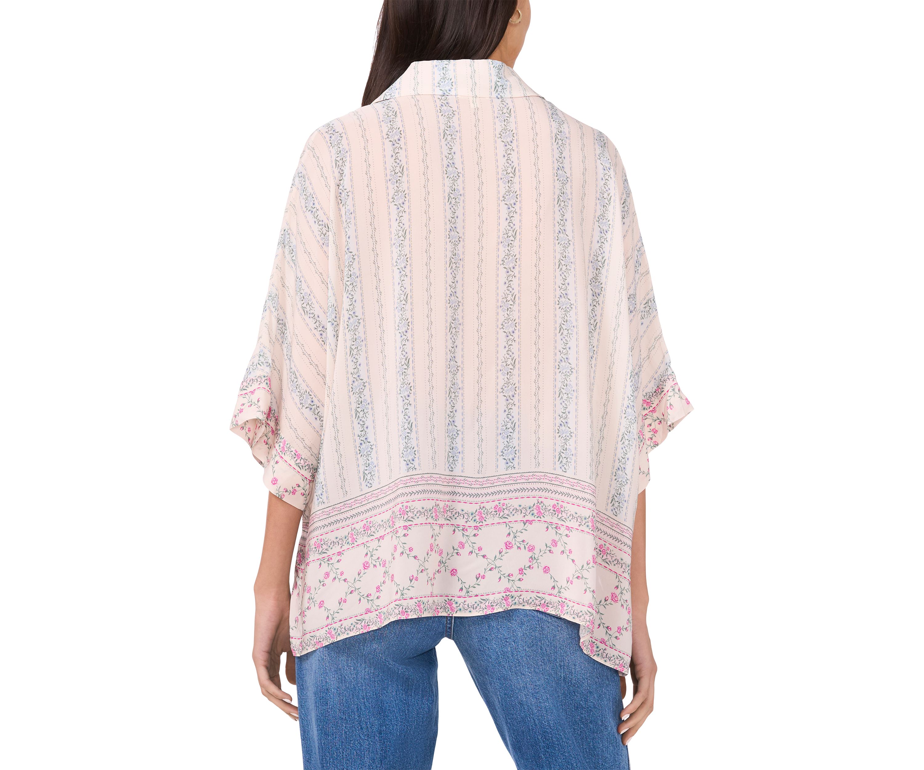 Womens 3/4 Flare Sleeve Printed Button Up Shirt
