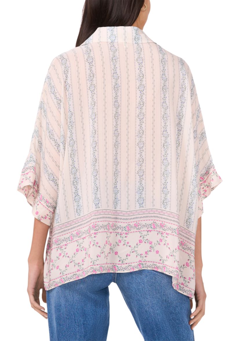 Womens 3/4 Flare Sleeve Printed Button Up Shirt