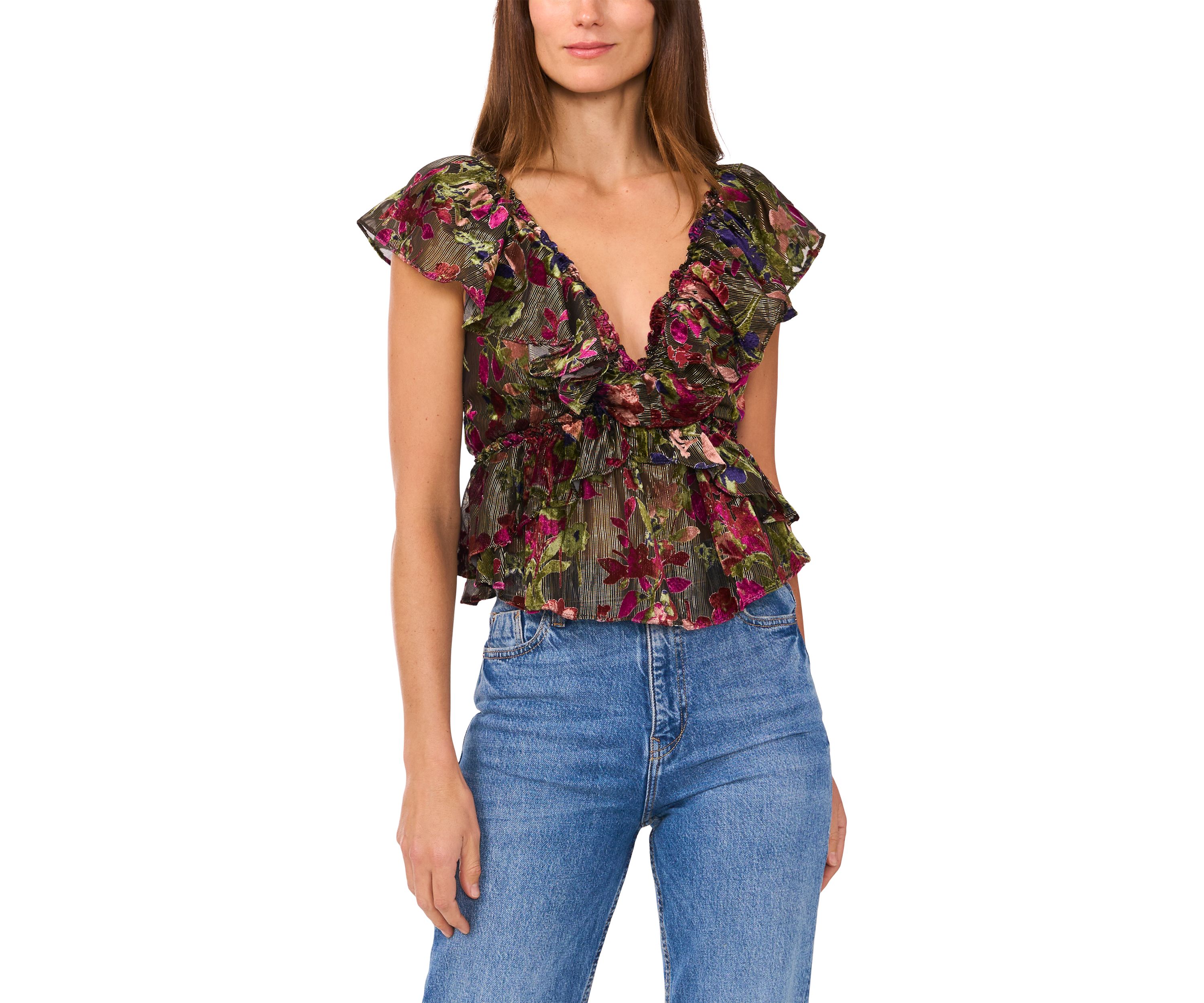 Womens Burnout Printed Velvet Top 