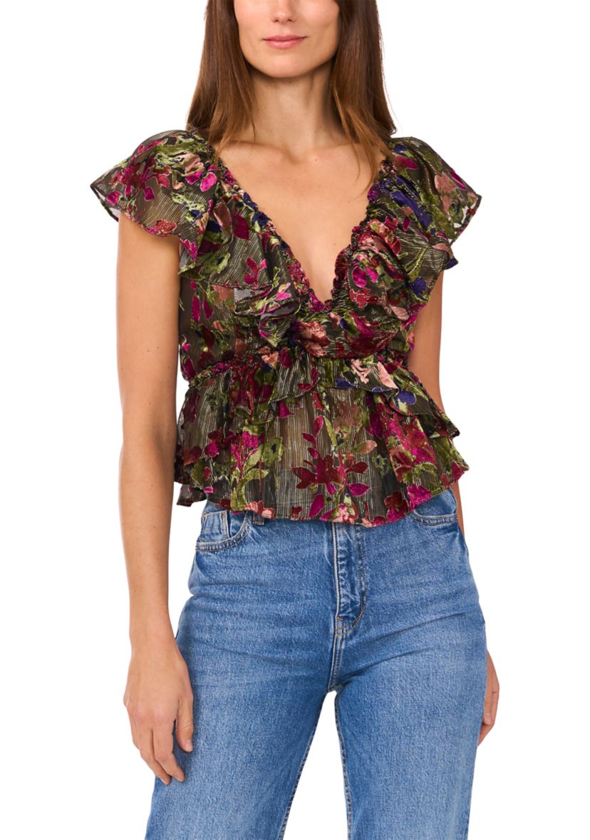 Womens Burnout Printed Velvet Top 