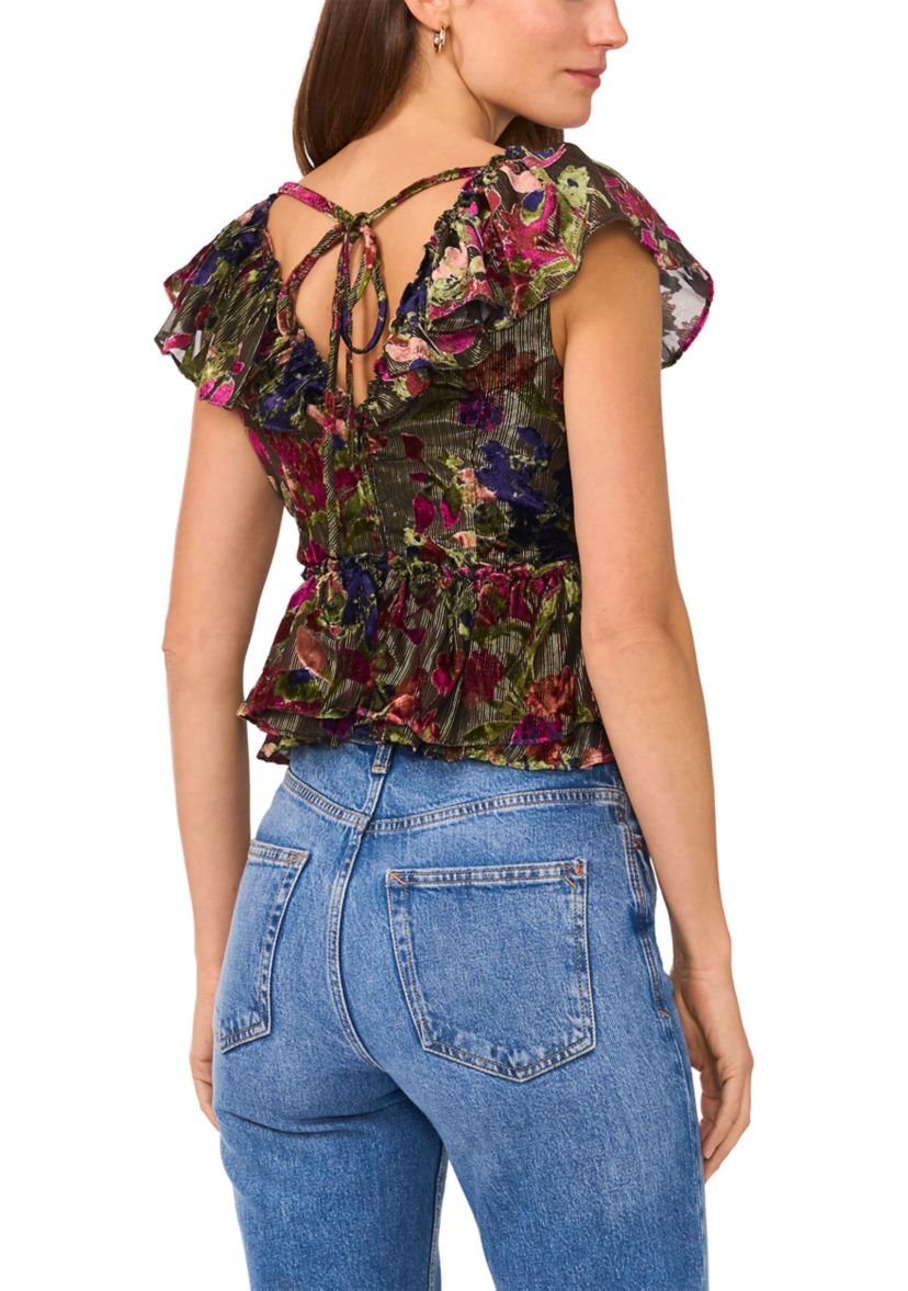 Womens Burnout Printed Velvet Top 