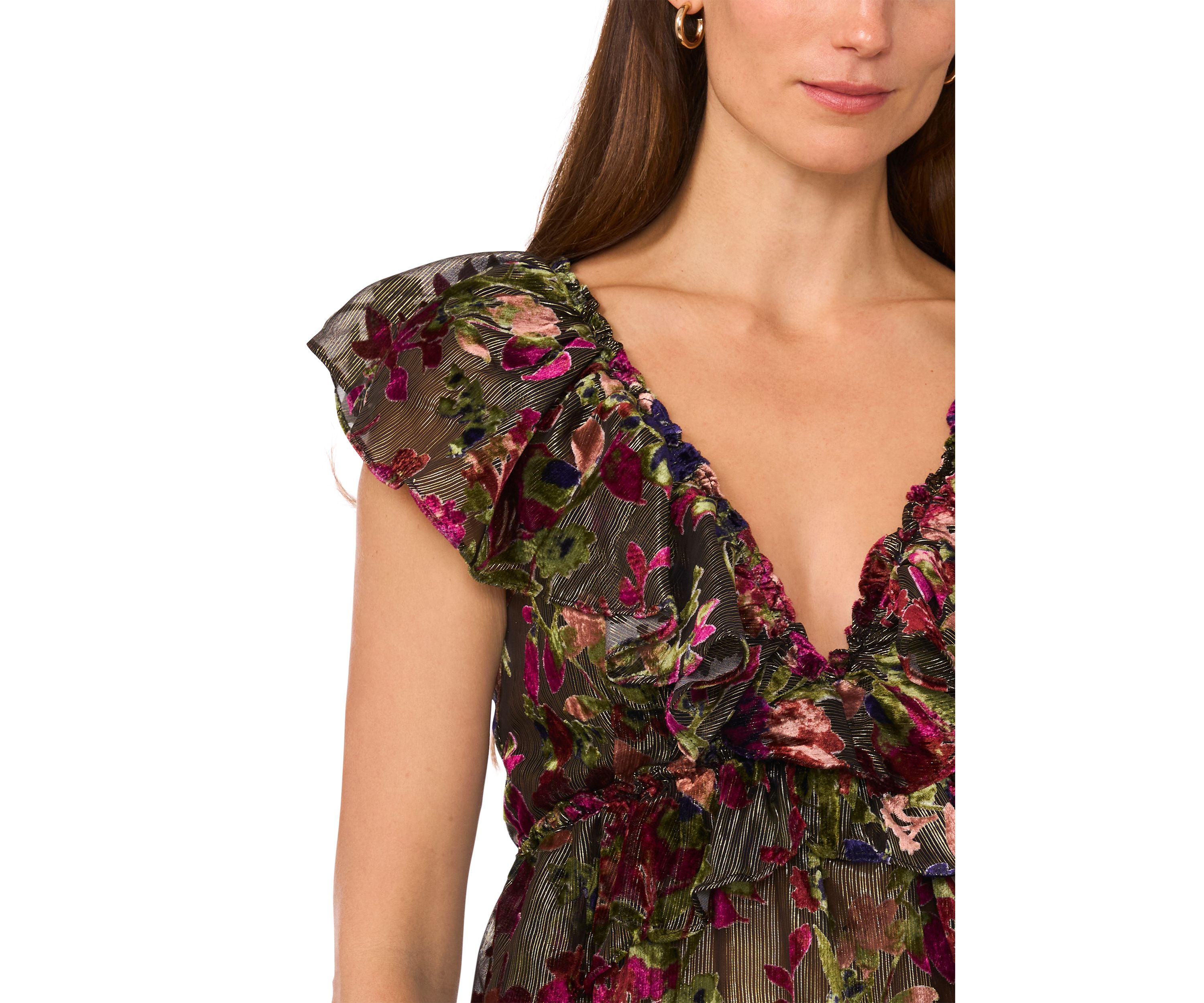 Womens Burnout Printed Velvet Top 