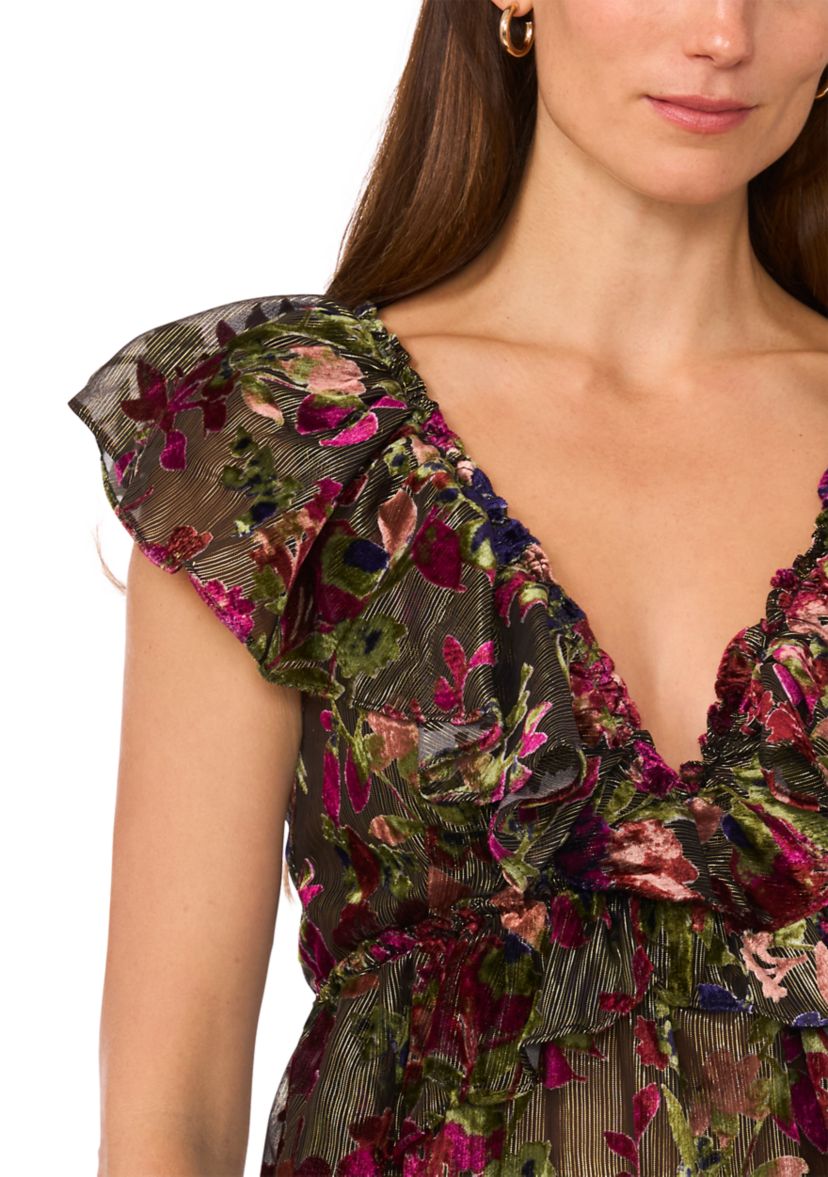 Womens Burnout Printed Velvet Top 