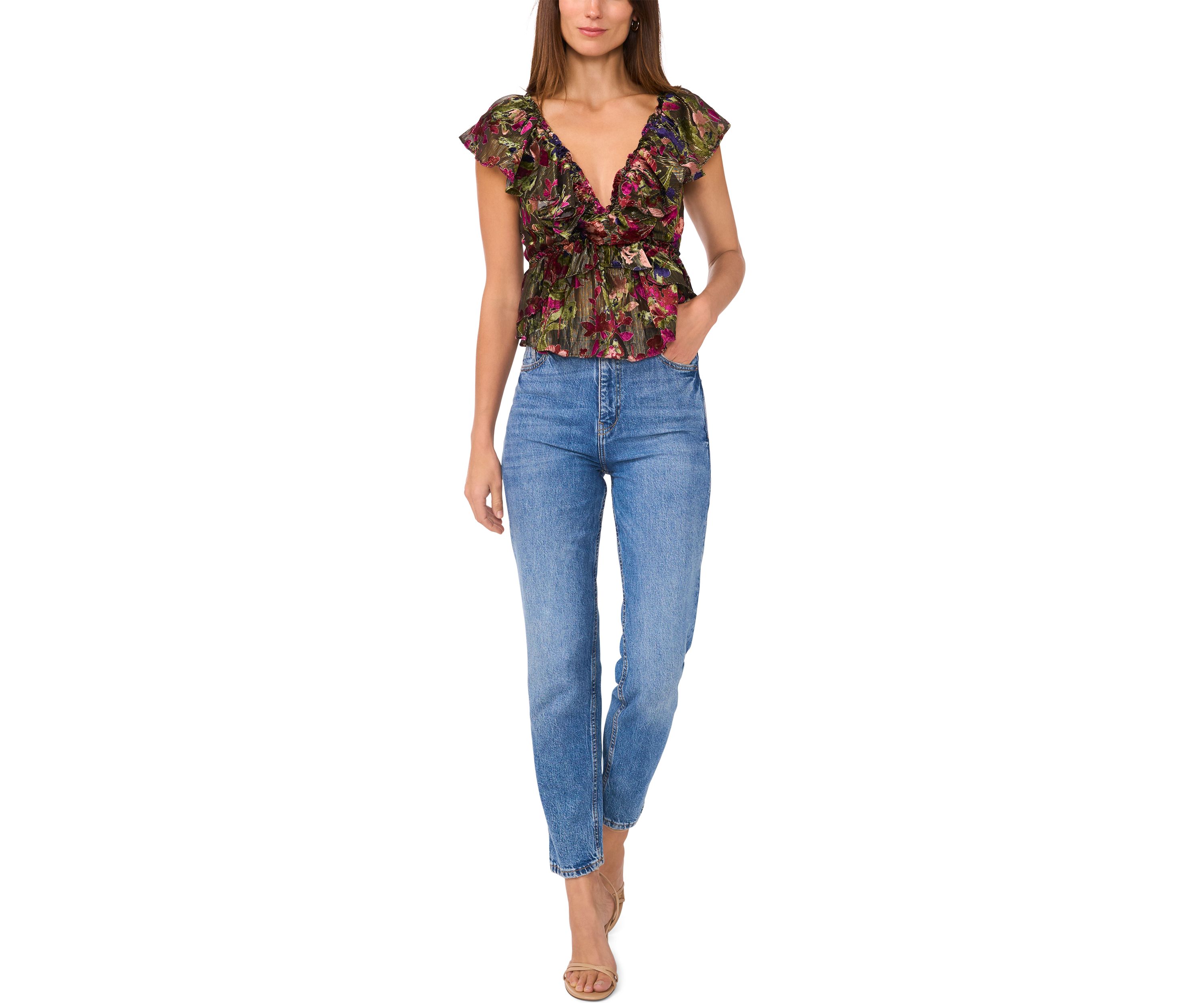 Womens Burnout Printed Velvet Top 
