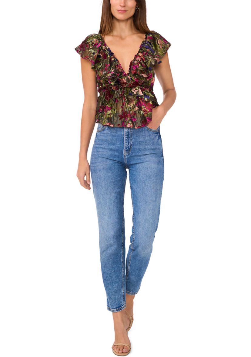 Womens Burnout Printed Velvet Top 