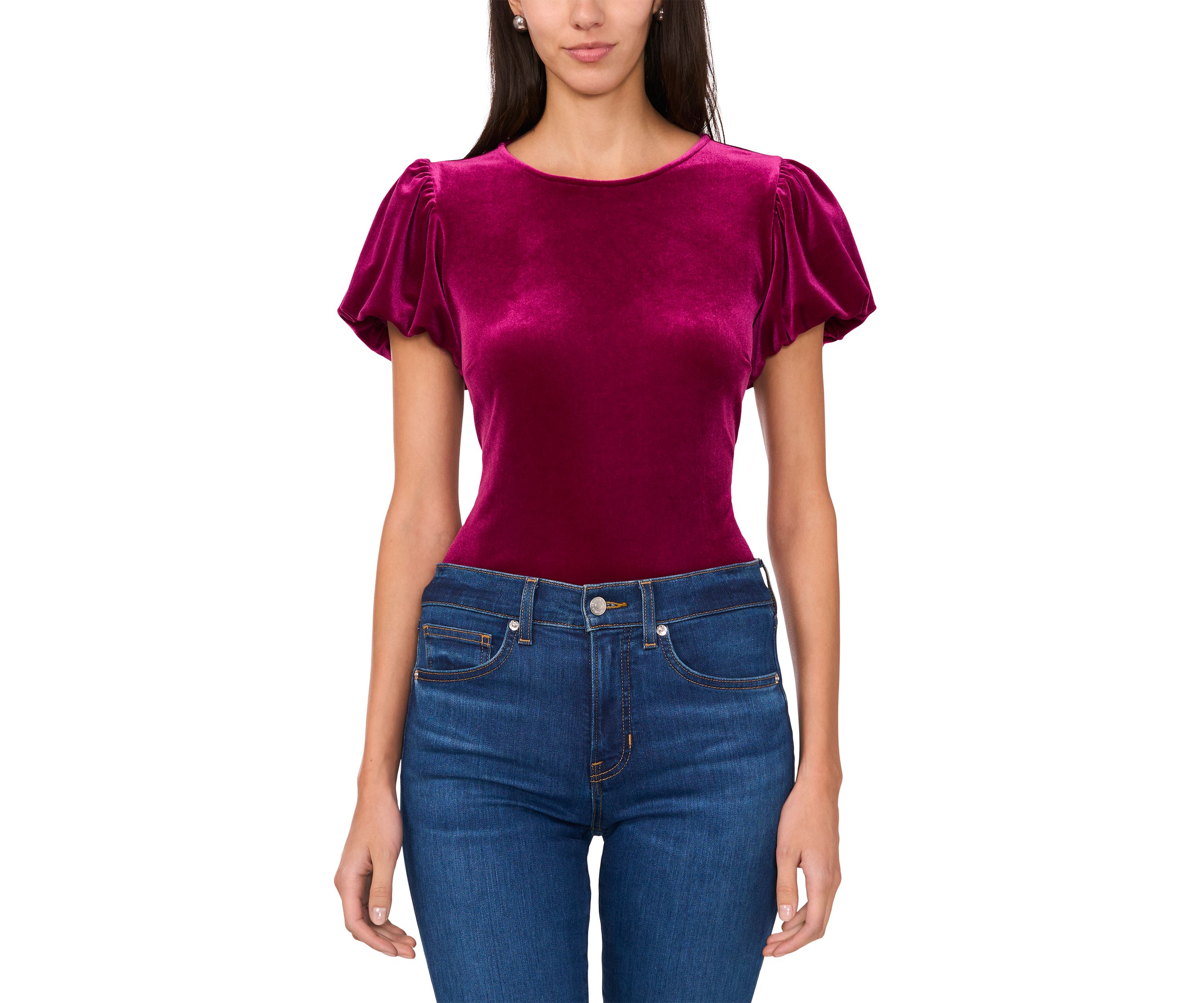 Womens Puff Sleeve Velvet Top